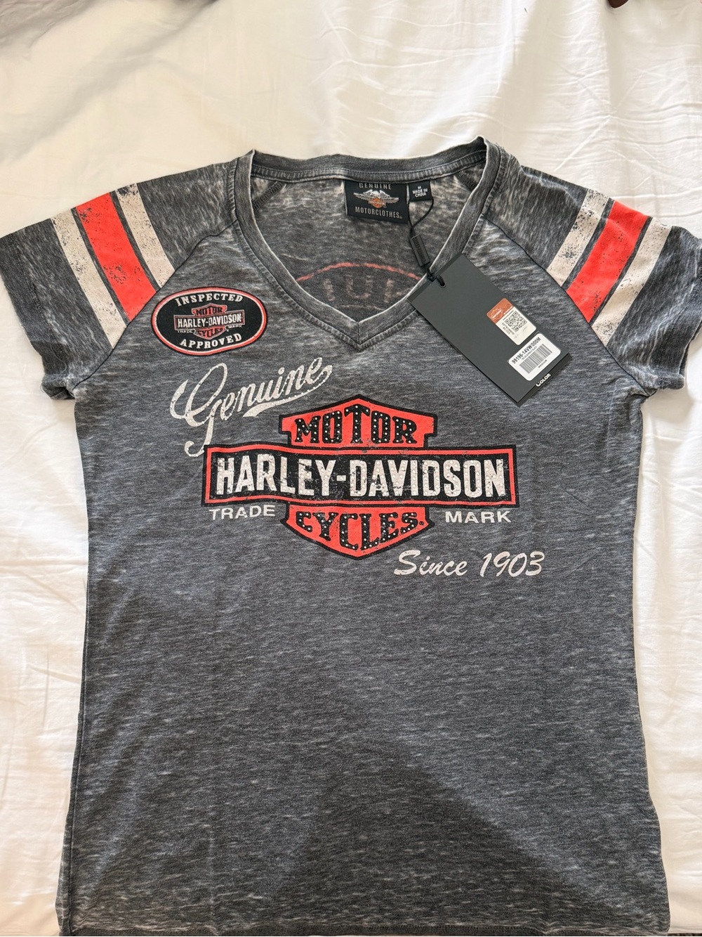 Harley-Davidson Gray V-Neck Tee with Red Accent